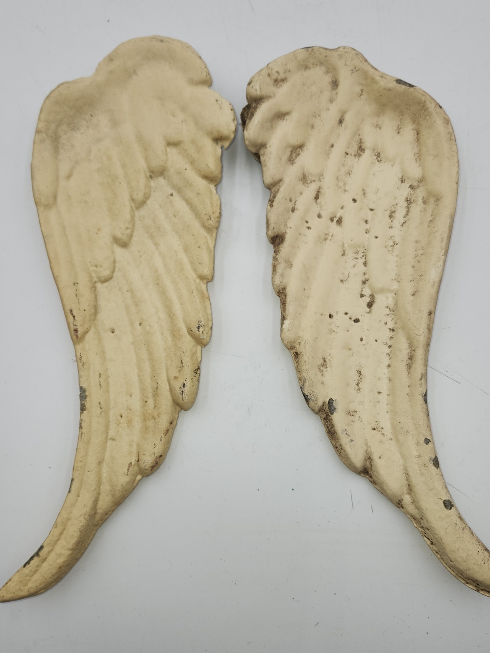 11" Angel Wings Wall Plaque Cast Iron Religious Vintage off White
